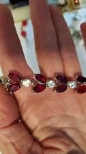Vintage silver tone ruby red rhinestones bracelet picture