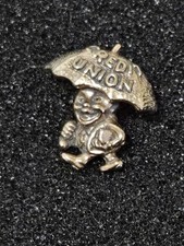 Vintage Credit Union Umbrella Man Screw Post Pin picture