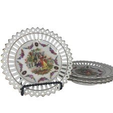 Courting Couple Reticulated Porcelain Plates Floral Set of 4 Vintage Germany picture