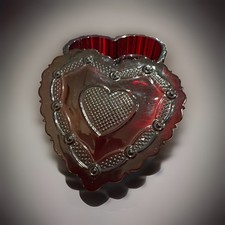 Avon Vintage Cape Cod Heart Shaped Ruby Red Glass Trinket Box 4” Wide picture