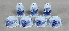 Vintage ASIAN Light Blue LOTUS LILY Porcelain SAKE Small BOWLS & CUPS Lot of 7 picture