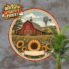 Farmhouse Style Round Metal Sign Rustic Vintage Country Home Decor Plaque 8x8 picture