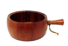 RICHARD NISSEN Large Solid Teak Wood Bowl with Handle Danish Mid Century Modern picture