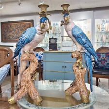 Stunning Parrot Porcelain,Bronze Ormolu Candlesticks-Candle Holders Pair-20''H picture