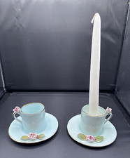 Vtg Wildwood Pasadena CA Ceramics Tea Cup / Saucer Candle Holders Set 2 MCM picture