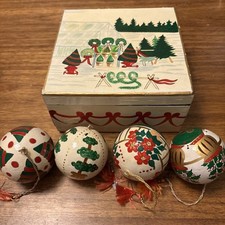 Vtg Foreside Co Hand-Painted Set of 4 Ornaments In BOX ~ India - Paper Mache picture