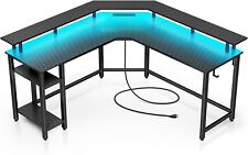 L Shaped Gaming Desk with LED Lights & Power Outlets, 56