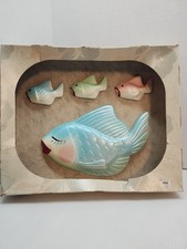 Vintage Miller Studio MCM Chalkware Fish Family Wall Plaques Mom & 3 Baby Fish picture