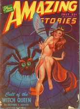 Amazing Stories 7/1946, v20 #4, Ray Bradbury story, cool girl/spider cover picture