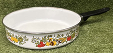 Vtg Enamelware Skillet Vegetable Design Deep High Side Metal Rim picture