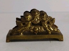 Vintage Solid Brass Business Card or Letter Holder w/ Angels Double Sided 2.75