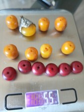 Antique55 Grams lite 14 Beads Cherry And Yellow  ButterscotchMarbled Rare  Beads picture