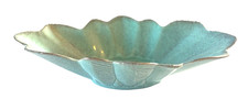 Original California Pottery Planter Console Bowl 487 Aqua Scalloped Edge MCM picture