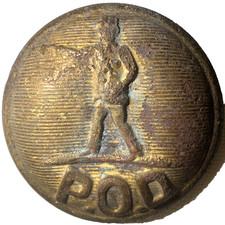 ANTQ RARE 1870s US Post Office POD Button Waterbury Brass Civil Service Unit picture
