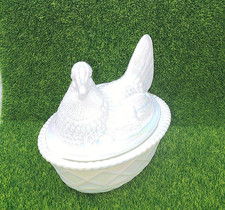 Mosser Milk Glass Hen on Nest Chicken with a Split Tail on a Woven Nest picture