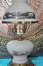 Vintage Currier&lves Milkglass Table Lamp, Country Scene picture