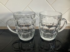2 x. Vintage (France) Dimpled Glass Pint Beer Tankards Great Condition Bar Pub  picture