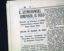 KAROL SZYMANOWSKI Polish Music Composer & Pianist Piano DEATH 1937 Old Newspaper picture