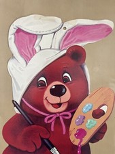Vintage Easter Rabbit Bear Bunny Die Cut  Cottage Kitsch picture