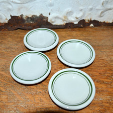 Vintage Green Band Butter Pats Set of 4 | Small White Ironstone Butter Plates picture