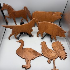 6 Vintage Wood Carved Cottage Core Country Farmhouse Animal Wall Hangings Decor picture