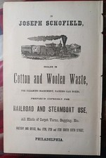 1876 Vintage Railroad Advertising JOSEPH SCHOFIELD Cotton & Woolen Waste Bagging picture
