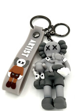 3D KAWS Keychain (Grey Carrying) Figure Keyring and Hand Strap Bag Charm Pendant picture