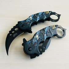 7” Blue Dragon CSGO Karambit Tactical Spring Assisted Open Folding Pocket Knife picture
