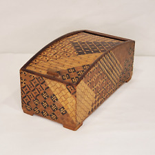 Vintage Japanese Ornate Yosegi Zaiku Marquetry Roll Top Sliding Lid Wood Box picture