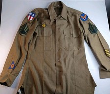 Vintage US Army Shirt Adult 15x33 Green Flannel WW2 40s 1940s Military picture