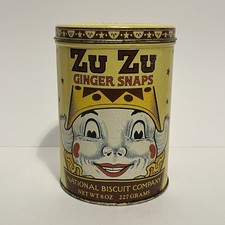 Vintage 1982 Zu Zu Ginger Snaps 8oz Metal Tin Replica 1916 Design Yellow picture