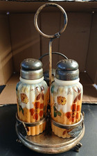 Mt. Washington Glass Hand-painted Ribbed Condiment Set Circa 1890's picture