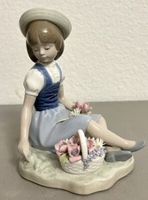 LLADRO RETIRED PICKING FLOWERS #1287 GIRL w HAT CURIO CABINET Damage see picture picture