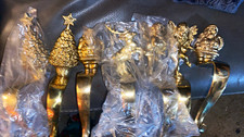 Vintage Solid Brass Christmas Stocking Hangers Holders Set of 8 Made in India picture