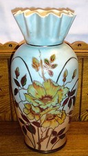 Antique Hand Painted Floral Bristol Glass Vase - 12 1/2