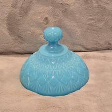 Vtg Olde Virginia Glass OVG/Fenton Blue Milk Glass Diamond Point Replacement Lid picture