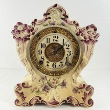 Antique Ansonia Taponnac Porcelain Mantel Clock 1882 Floral Key Wind Chime Works picture