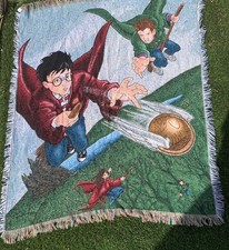 VTG HARRY POTTER Tapestry Blanket Quidditch Hermione Ron Slytherin Gryffindor picture