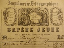 Paris Saint Martin Years 1881 Lithographic Printing House Sapene Jeune Invoice picture