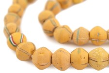 Striped Yellow Antique Venetian King Beads 16mm Ghana African Bicone Glass picture