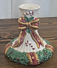 Vtg Fitz and Floyd Essentials Christmas Candle Holder Wreath Ribbon Candy Cane picture