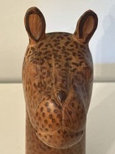 Vintage Kenya Art Cheetah Carving Solid Wood Handcarved Bust Sculpture 8.5” picture