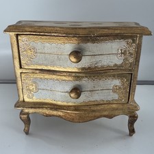 Vintage Italian Florentine Gilt Gold Green 2-Drawer Miniature Jewelry Chest picture