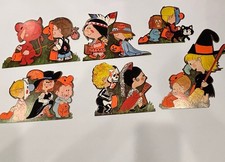 Vintage Original 1970 Halloween Die-Cut Cardboard Flocked Wall Décor Set of 6 picture