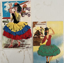 2 Mid Century Spanish Flamenco Dancer Postcards Hand Stitched picture