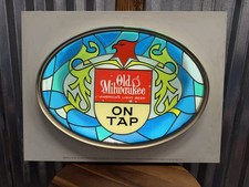 Vintage 1962 Old Milwaukee On Tap Lighted Beer Sign Stained Glass Light Schlitz picture