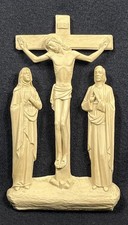 Vintage Molded Plastic Crucifixion Wall Plaque Jesus Cross Mary John picture