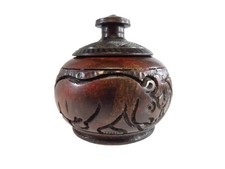 Carved Turned Wood Lidded Trinket Box Sugar Box Stash Box picture