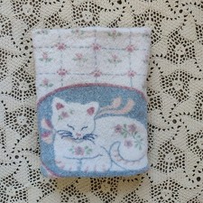 Vtg St. Mary's Bath Towel Sleepy Cat Powder Blue Pink Hearts Granny Cottage Core picture