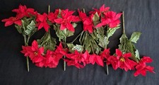 Vintage  POINSETTIA BUSHES 14” Flowers With Berries & Leaves 6 Bushels  picture